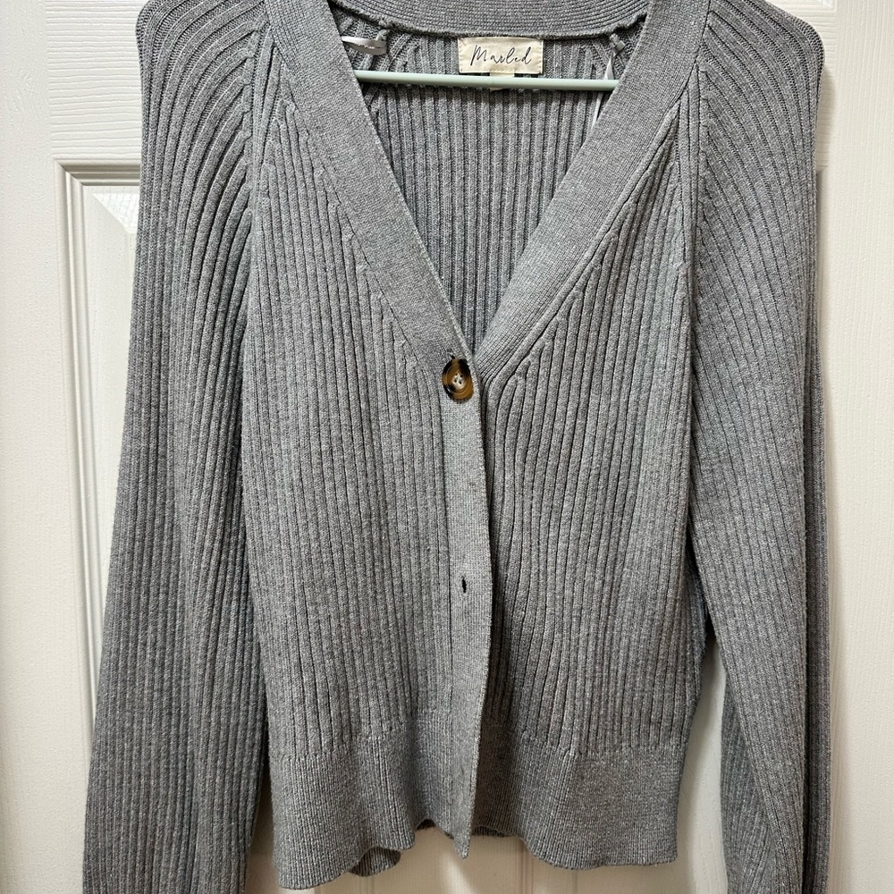 Marled Gray Ribbed Cardigan Sweater